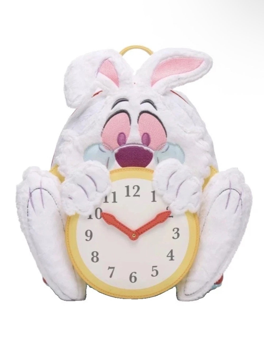 Alice In Wonderland White Bunny Plush Loungefly Backpack with Clock Face